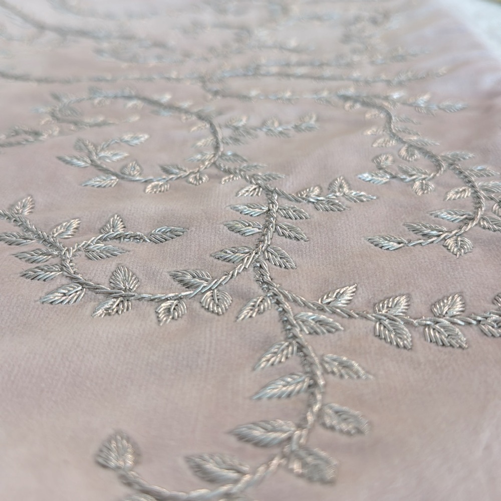 Bliss Studio Blush Pink with Silver Floral Embroidery Pillow Cover- 24”x14” - Picture 13 of 13